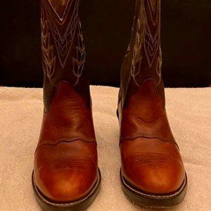 Double-H AG7 Work Western Men Sz 8 D Boot Leather Roper Cowboy Brown USA Made